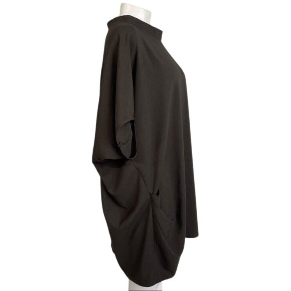 Mock Neck Oversized Tunic T-Shirt Dress Dark Gray Short Sleeve Relaxed Fit - Picture 7 of 9
